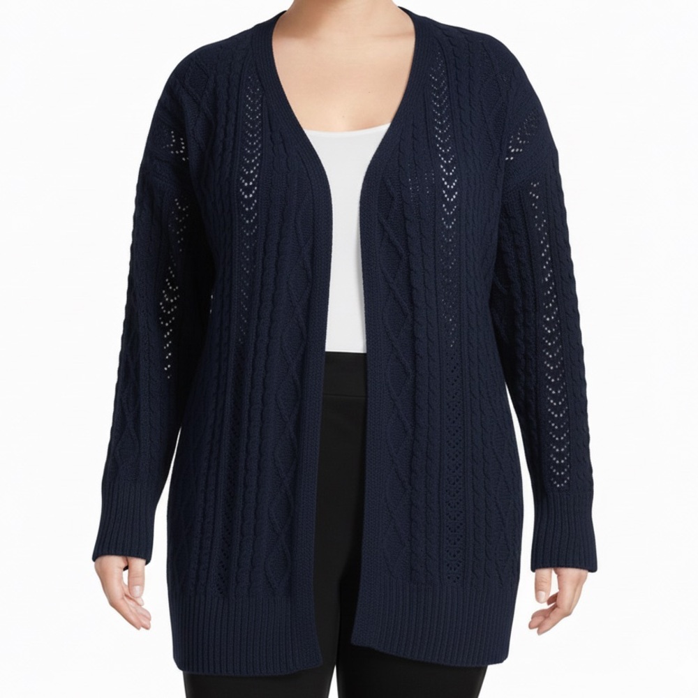Terra & Sky Women's Navy Chenille Knit Open Cardigan 1x